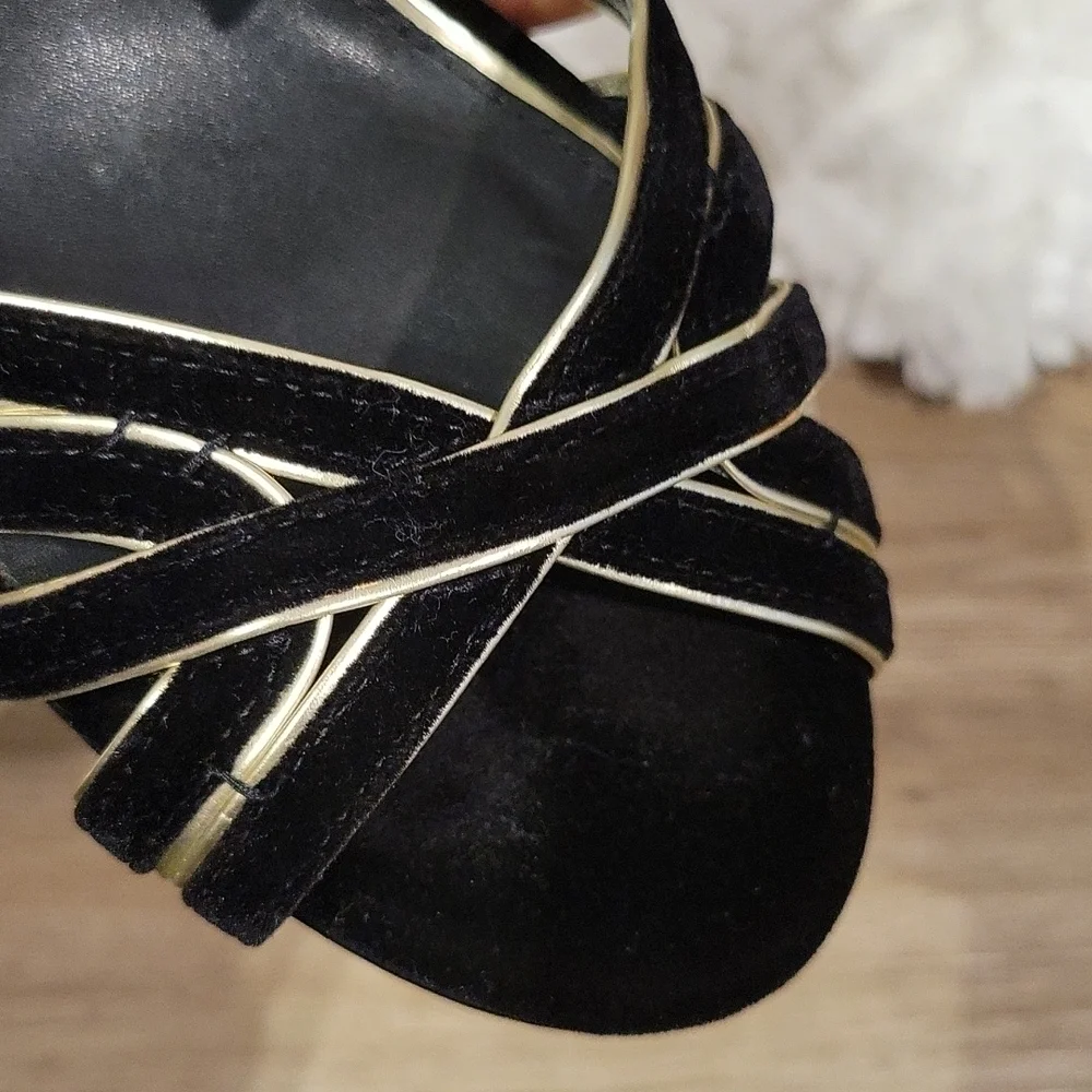 Antonio melani black and gold velvet slingback party cocktail heels size 8M